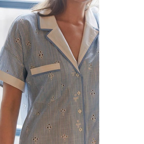 Anthropologie Cezzane Striped Eyelet Dress size M new with tag nwt blue - Picture 3 of 7